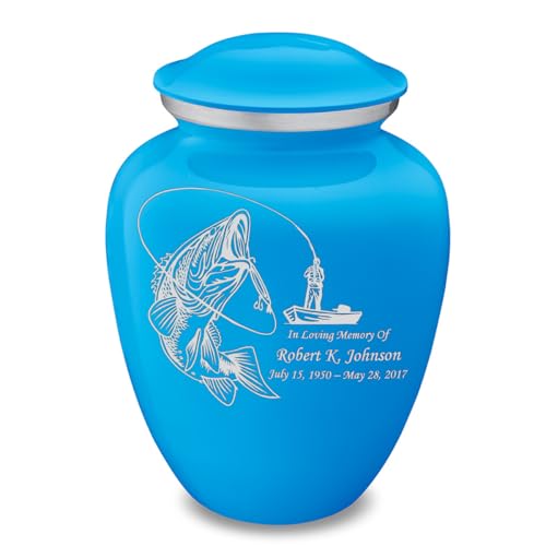 Geturns Embrace Adult Personalized Fishing Cremation Urns for Human Ashes I Large Racing Blue Funeral Urn for Men and Women I 200 lbs