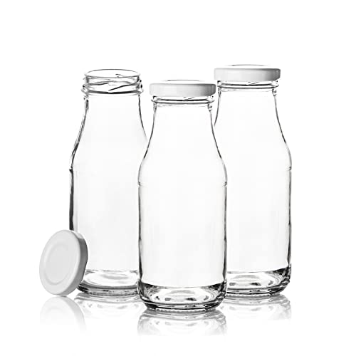 Foto von BigDean 12x Glasflaschen leer mit Schraubverschluss TO43 weiß 250ml – Flasche zum Befüllen von Smoothie, Saft, Milch, Öl & Likör – Saftflasche Milchflasche Ölflasche Schraubflasche – MADE IN GERMANY