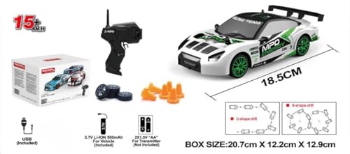 Image of Rc Drift Remote Control Car 1:24 Scale, High-Speed, 4Wd, Lights, Rechargeable Racing Car, Drifting Tires, 2.4Ghz, for Kids (1:24 RC Drift - White)