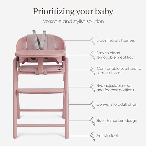 Image of Evolur Step and Savor Baby High Chair, Converts to Adult Stool, 5 Position Adjustable Height and Footrest Positions Portable High Chair, Removable Tray, Easy to Clean and Removable Cushion
