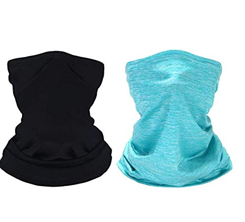 Genuine Neck Gaiter Face Scarf Mask, Mouth Cover Bandana, Anti-Dust, Wind & Sun Protection Headwear, Multi-functional Head band Balaclava, Elastic Tube Mask (Black and Blue)