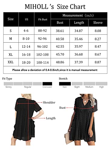 Miholl Women's V Neck Short Sleeve Dress Ruffle Loose 2023 Summer Casual Badydoll Swiss Dot Mini Dress #TOP4