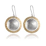 Stera Jewelry Two Tone 925 Sterling Silver & 14k Gold Filled Hand Hammered Circle and Disc Earrings