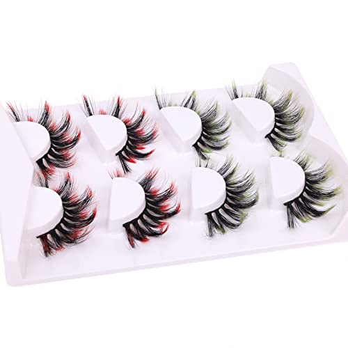 Colored Lashes Red Green False Eyelashes Fluffy Dramatic Faux Mink Lashes 20Mm Volume Fake Eyelashes With Color Cosplay Lash Multipack By Toochunag #TOP6
