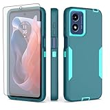 Asuwish Phone Case for Motorola Moto G Play 2024 4G with Tempered Glass Screen Protector Cover and Hybrid Dual Layer Cell Accessories Protective Silicone Slim Thin Rugged Hybrid 64GB Women Men Teal