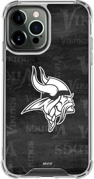 Skinit Clear Phone Case Compatible with iPhone 14 Pro Max - Officially Licensed NFL Minnesota Vikings Black & White Design