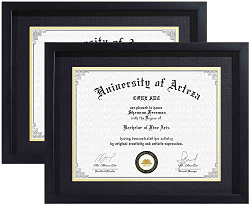 CORE ART 11x14 Diploma Frame 2 Pack, Mat for 8.5 x 11 Certificate, Black