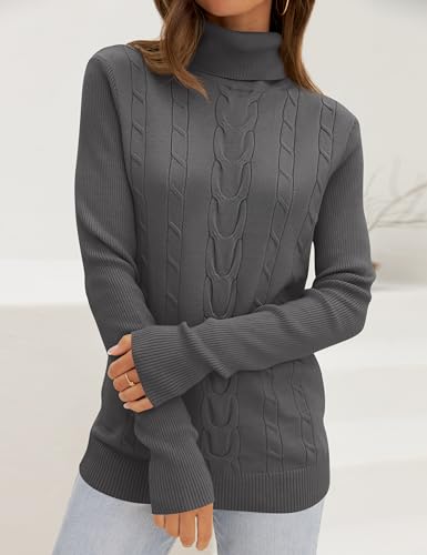 Image of LEANI Womens 2025 Turtleneck Sweaters Cable Knit Long Sleeve Pullover Sweater Jumper
