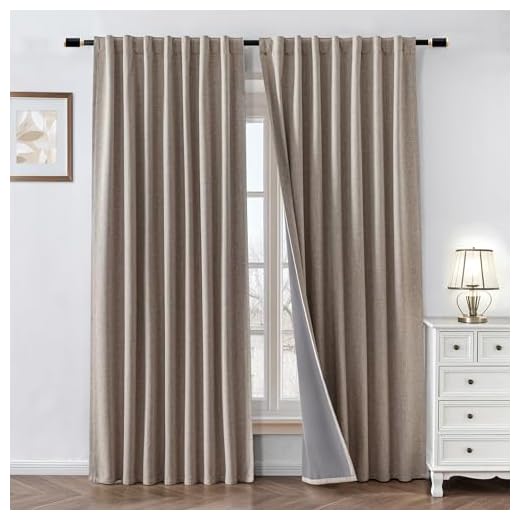 Zyvola 100% Blackout Curtains 84 inch Length 2 Panels Faux Linen Long Drapes for Bedroom Nursery Living Room Black Out Room Darkening Curtain Thermal Insulated Back Tab Rod Pocket(W52 x L84, Beige)