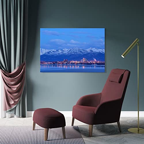 Canvas Wall Art The Anchorage Alaska Skyline In Winter The Chugach Mountains Canvas Prints Wall Art Paintings Artworks Pictures Posters For Living Room Bedroom Decoration, Gift For Wedding Christmas #TOP3