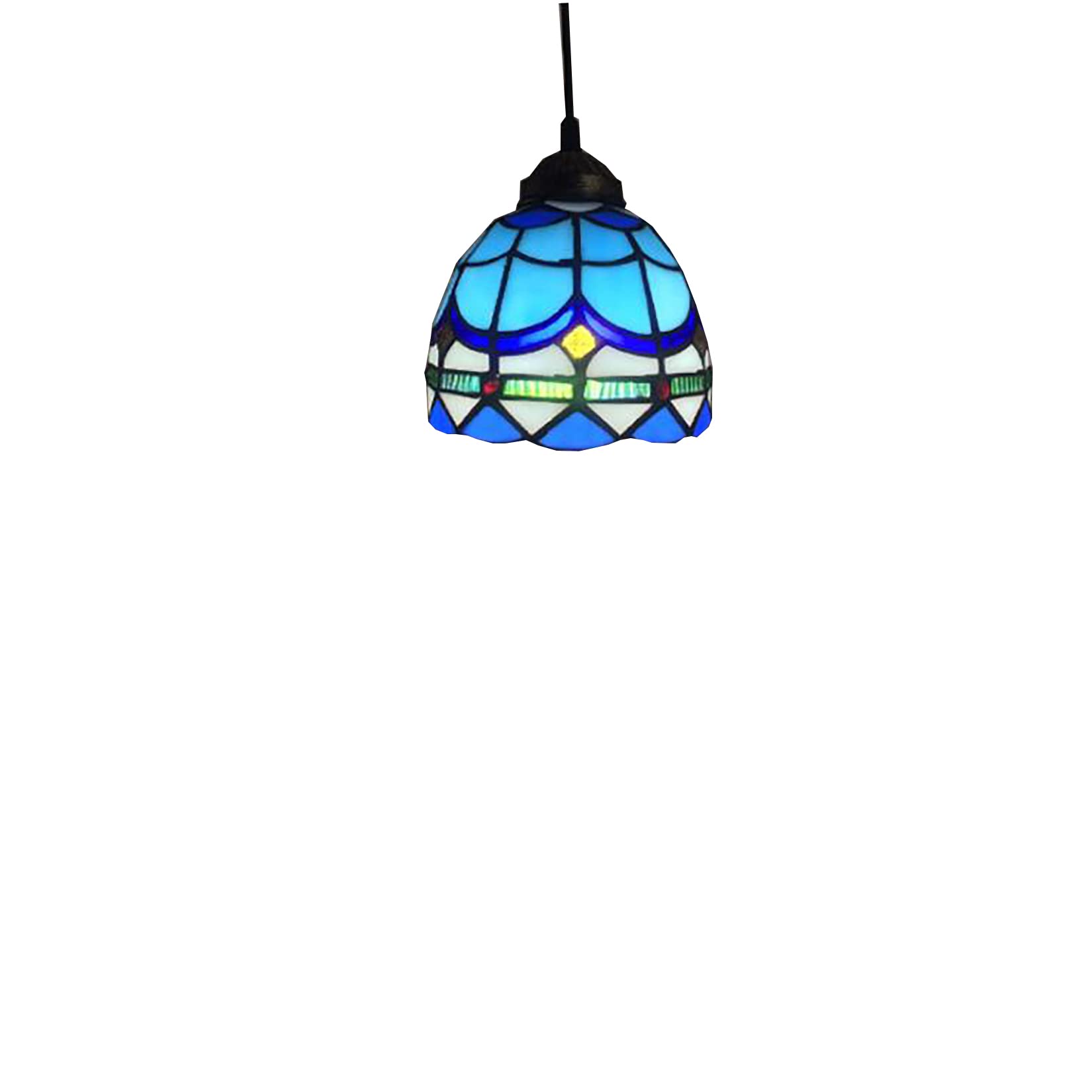 Wdcdyqdh Light/Blue Hanging Stained Glass Lampshade Metal Ceiling Plate 6" Mediterranean Pendant Lamp For Bedroom Hallway Restaurant Kitchen Island