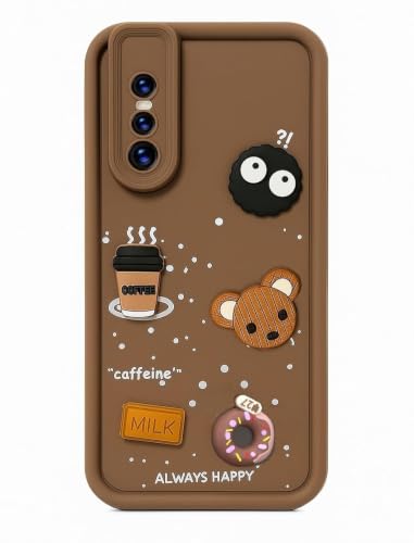Image of Bintage Cute Fun Ball | Taddy Cartoon 3D Smiley Coffee Cup | Milk Donut | Full Protection Rubber Back Cover Compatible for Vivo 1818 / Vivo V15Pro - Brown