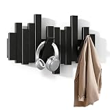 BWCXR Wall Mounted Wooden Coat Rack with Flip-Down Piano Key Hooks, Hardwood Heavy Duty Wall Hook Rack with Hidden Mount for Entryway, Coats, Bags & Hats, Black 4 Hooks