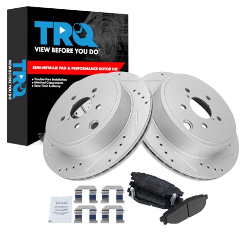 Image of TRQ Performance Rear Brake Pad and Rotor Set Semi Metallic G Coated Rotors Compatible with 2010-2014 Subaru Legacy