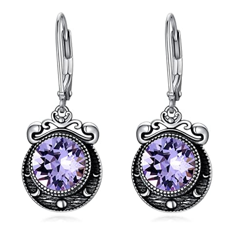 VONALA Moon Phase Earrings Sterling Silver Crescent Moon Phase Leverback Earrings for Women Amethyst Dangle Drop Earrings Moon Jewelry Gift for Women Teens Girls Mom Wife Cover
