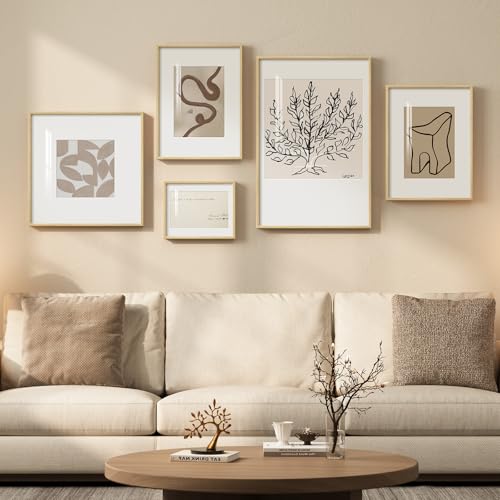 Framed Matisse Abstract Neutral Wall Art, 5 Piece Large Beige