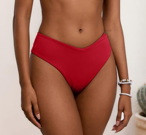 Image of geluboao Women's Bikini Bottom Sexy V Cut High Cut Swimsuit High Waisted Bathing Suit Bottoms