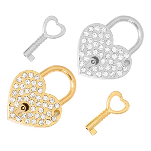 NUOLUX Cadenas avec Clé Cadenas avec Clé Coeur Cadenas avec Clé Cristal Coeur Serrure 2 Ensembles Strass Cover