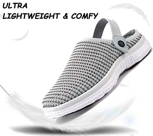 Garden Clogs Mens Womens Garden Shoes Arch Support Summer House Slippers Sandals Breathable Slip On Home Shoes Indoor Outdoor Mules, Mesh: Light Grey, 5 Women/4 Men, Lable Size 36 #TOP3