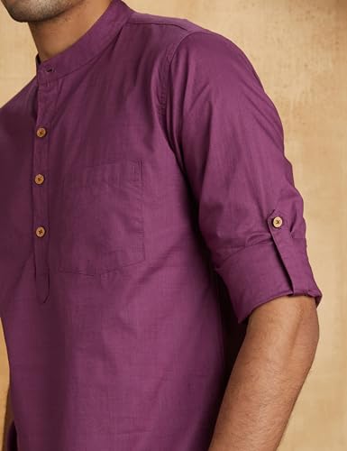 Image of Amazon Brand - Symbol Men's 100% Cotton Solid Short Length Casual Kurta - Regular Fit (Available in Plus Sizes)