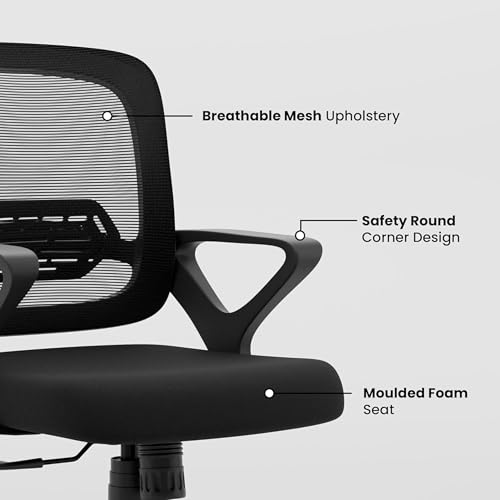 Image of Align Cherry Orthopedic Ergonomic Office Mesh Chair with Lumbar Support, Comfortable Cushioned Seat, Adjustable Height, Revolving Design, Tilt Lock, Heavy Duty Metal Base, 3 Years Warranty (Black)