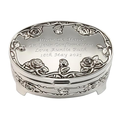 Image of De Walden Girl's Confirmation Personalised Silver Plated Rose Trinket Box