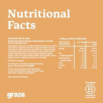 Graze Smoky Barbecue Crunch - Vegan Savoury Snacks Sharing Bags, High in Fibre, Natural Flavours - Packaging may vary - (6 x 100g Sharing Bags)
