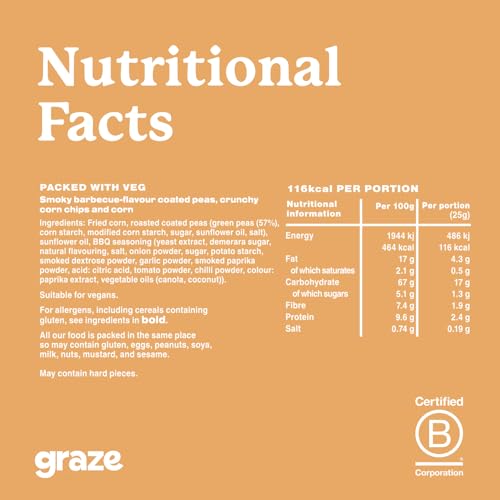 Graze Smoky Barbecue Crunch - Vegan Savoury Snacks Sharing Bags, High in Fibre, Natural Flavours - Packaging may vary - (6 x 100g Sharing Bags)