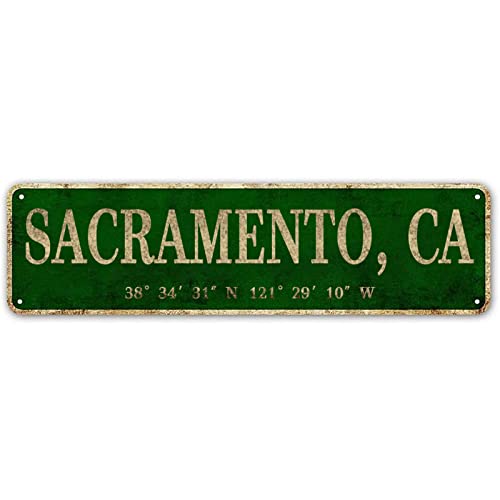 LINStore Sacramento, CA City Sign Vintage Metal Wall Art Office/Home/Classroom Decor 4” x 16”