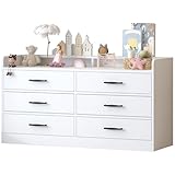 Bigbiglife Dresser for Kids Bedroom, Kids Dresser with 6 Deep Drawers for Playroom, Wooden Storage Cabinet with Metal Handles & Anti-Dropping Fence for Toys/Clothes/Books, 15.8' D x 47.2' W x 25.2' H