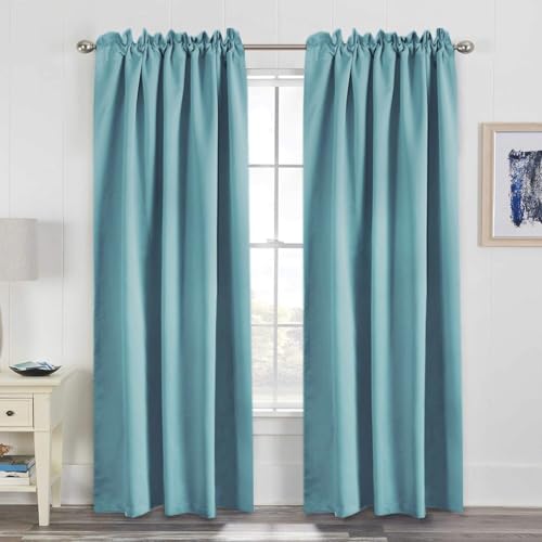 Image of H.VERSAILTEX Blackout Curtains Thermal Insulated Window Treatment Panels Room Darkening Blackout Drapes for Living Room Back Tab /Rod Pocket Bedroom Draperies, 52 x 96 Inch, Aqua, 2 Panels