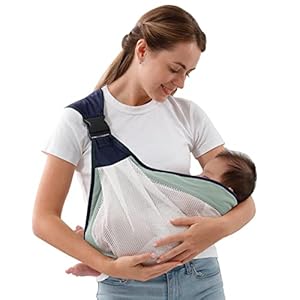 CUBY Portable Breathable Baby Carrier Air 3D Mesh Fabric Easy Toddler Carrier Adjustable Carrying Comfortable Shoulder Straps Baby Wrap Carrier for Newborn up to 0-24 Months 45 lbs (Mesh Green Easy)