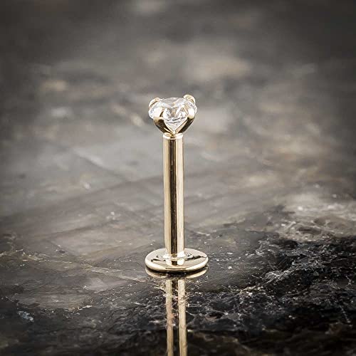 2Mm .03 Ctw Genuine Diamond 14K Gold Labret Cartilage Stud | 16G 5/16" Piercing Jewelry #TOP3