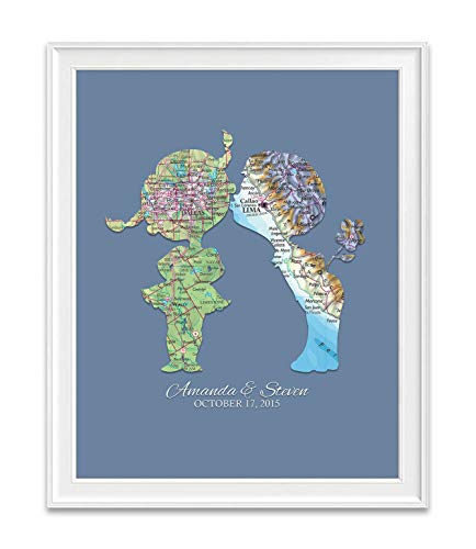 ART FOR THE MASSES Custom Wedding Vintage Maps Art Print,