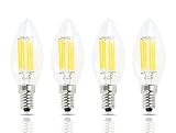 Lamsky E14 LED Filament Candle Shape Light Bulb,E14 European Base Bulb,Warm White 2700K 600LM 60W Equivalent,C35 Clear Glass Torpedo Shape Bullet Top,No-Dimmable (4-Pack)