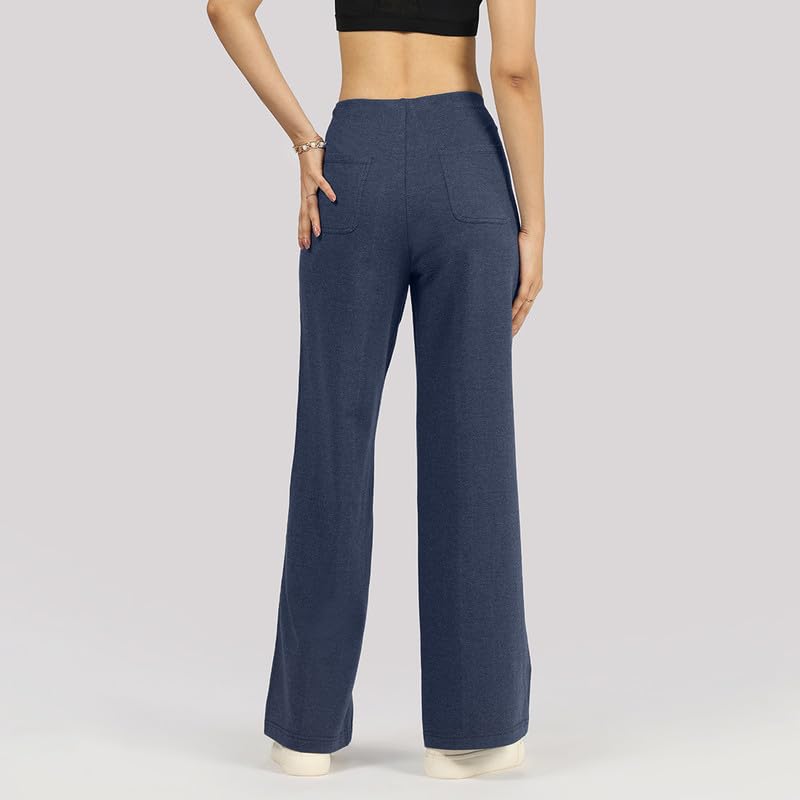 Image of BlissClub Womens Work-to-Wine Twill Wide Dart Pants Insanely Breathable Elasticated Waistband 2 Pockets Mock Fly | Wide Silhouette Stylish Pleats