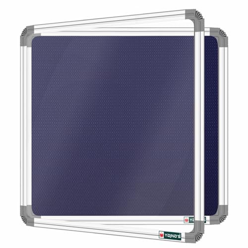 Image of YAJNAS 3X3 Feet Premium Material Blue Designed Notice Board with Acrylic Door /Soft Board /Bulletin Board /Pin-up Display Board for Study Room, Office, School & Home Use