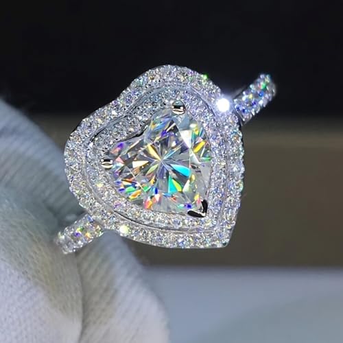 White Gold Plated Cubic Zirconia Dazzling Heart-Shaped Engagement Rings Wedding Bridal Band Promise Rings Evening Parties Anniversary Valentine's Day Gifts Eternity Bands for Women2
