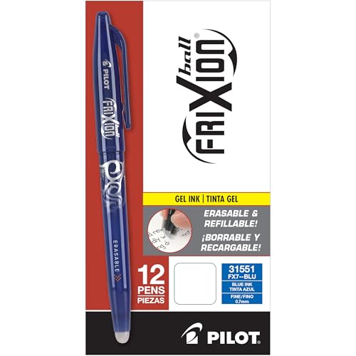 Image of Pilot FriXion Ball Erasable Gel Pens, Fine Point, Blue Ink, Dozen Box (31551)