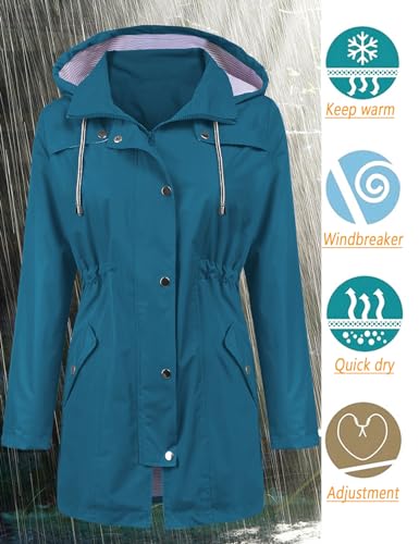 Image of LOMON Raincoat Women Waterproof Long Hooded Trench Coats Lined Windbreaker Travel Jacket S-XXL