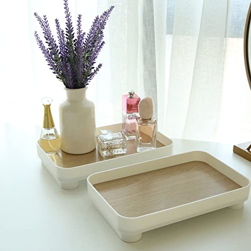 MRPAPA 2 Pack Rectangle Bathroom Vanity Trays, 9"×6" Small Vanity Tray, Countertop Tray for Bathroom, Dresser, Kitchen. White Decorative Makeup Organizers Tray for Perfume, Jewlry, Cosmetic