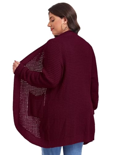 Image of LARACE Long Cardigans for Women Plus Size Tops Open Front Sweaters with Pockets Waffle Ribbed Sleeve Loose Fall Outwear