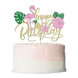 Flamingo Cake Toppers, Flamingo Happy Birthday Cake Decoration, FlamingoTropical Hawaiian Luau Theme