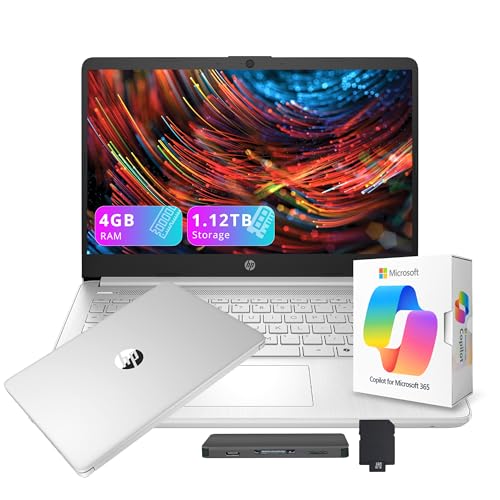 Image of HP Stream 14 inch HD Laptop with AI Copilot, Intel Processor N150, 4GB RAM, 1.12TB Storage (128GB UFS + 1TB Docking Station Set), Intel Graphics, 1 Year Office 365, Wi-Fi 6, Win 11, Silver