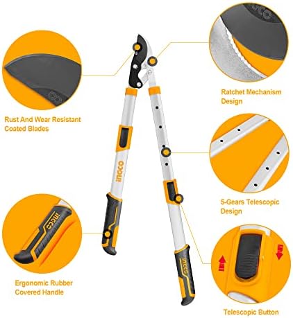 INGCO Telescopic Tree Loppers 26-34" Extendable Anvil Lopper, 66-86cm Max Cutting Diameter: 25mm HLTS7401