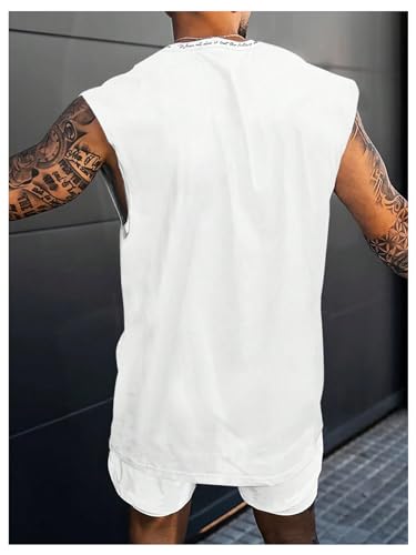 WDIRARA Conjunto de roupas masculinas de duas peças com estampa de letras, gola redonda, sem mangas
