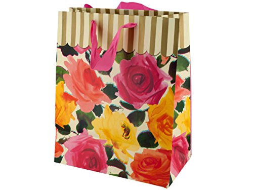Kole Imports Gold Stripes & Roses Gift Bag