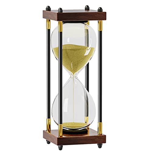 Hourglass Sand Timer 60 Minute: Large 10 Inch Wooden Sand Clock,Reloj De Arena 60 Minutoes, Vintage Sand Watch 60 Min, One Hour Glass Sandglass for Home Office Desk Decor, Gold