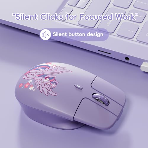 Image of My Little Pony Silent Wireless Mouse -M03 Innovative Floating Button Design, Quiet Clicks, 3 Adjustable DPI (800 /1600 /3200), Dual-Mode (2.4GHz /Bluetooth), Ergonomic for Mac /Windows (Purple)