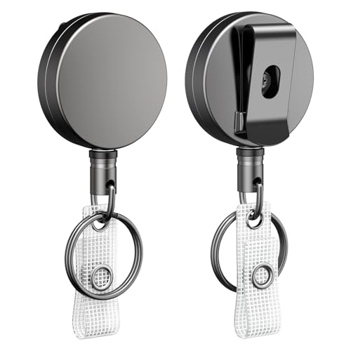 Uniclife 2 Pack Heavy Duty Badge Reel Einziehbar Ausweis-Clip Upgrade Einziehbare Badge Holders Premium Heavy Duty Metall ID Ausweishalter mit Gürtel-Clip Schlüsselring für Name Card Keychain